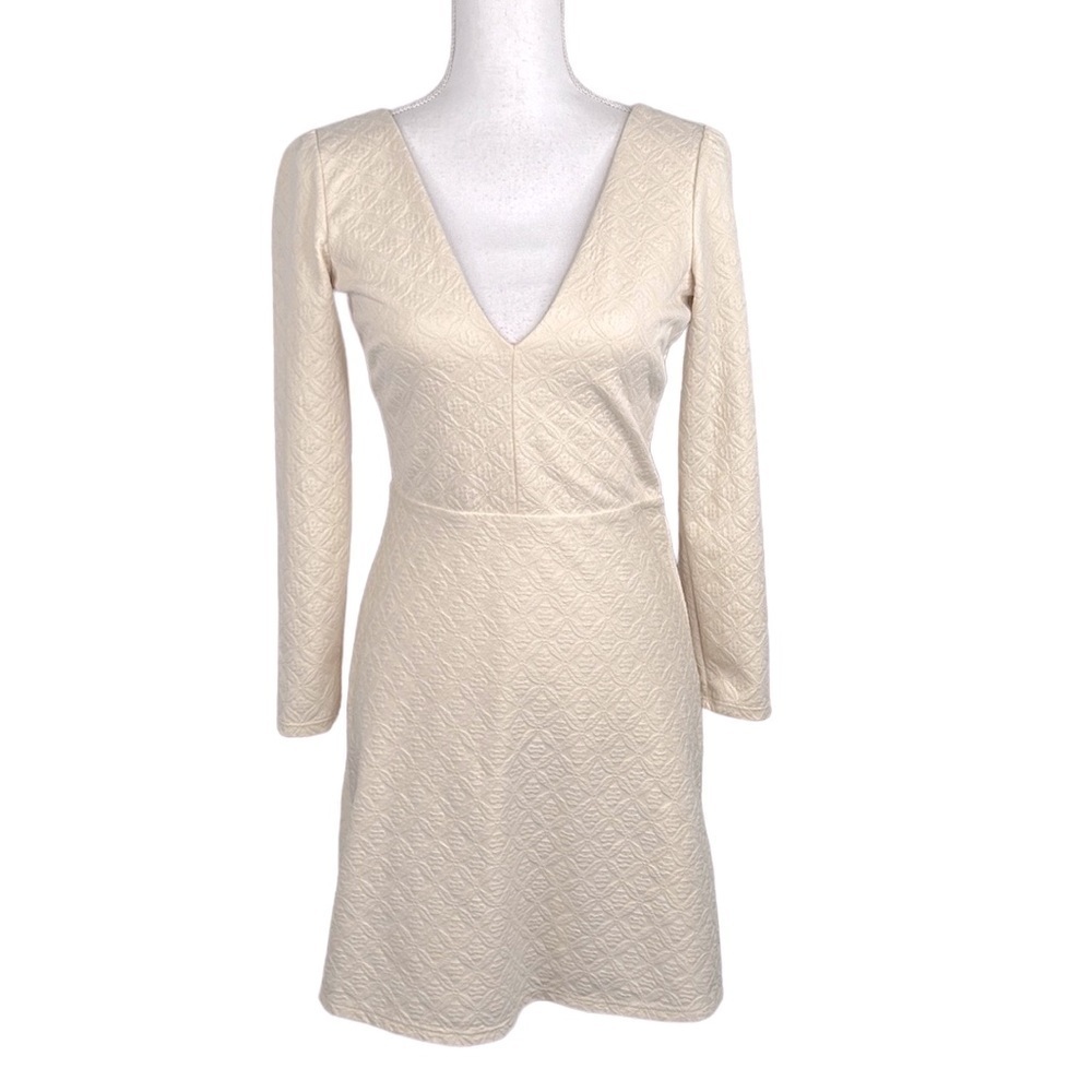 Cooperative Cream Floral Quilted V-neck Mini Dress Size Medium